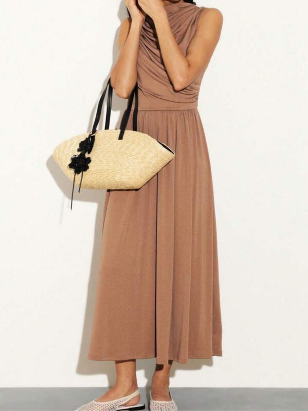 Sleeveless Draped Brown Maxi Dress - Picture 7 of 7